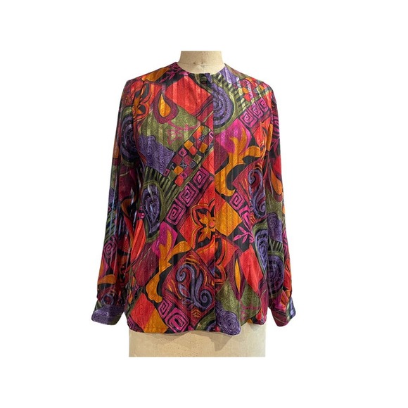Yves St. Claire Women's Blouse Shirt Multicolor Abstract Stripe Long Sleeve 10 - Picture 5 of 7